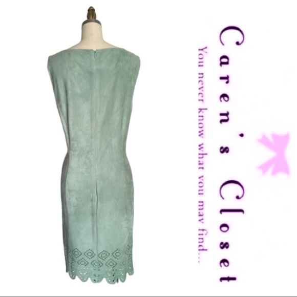 Gianni Bini Lazer Cut Mint Green Faux Suede Shift Dress - Picture 4 of 9